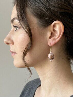 Kingman Pink Opal and Bronze with Rose Quartz Pierced Barrel Earrings